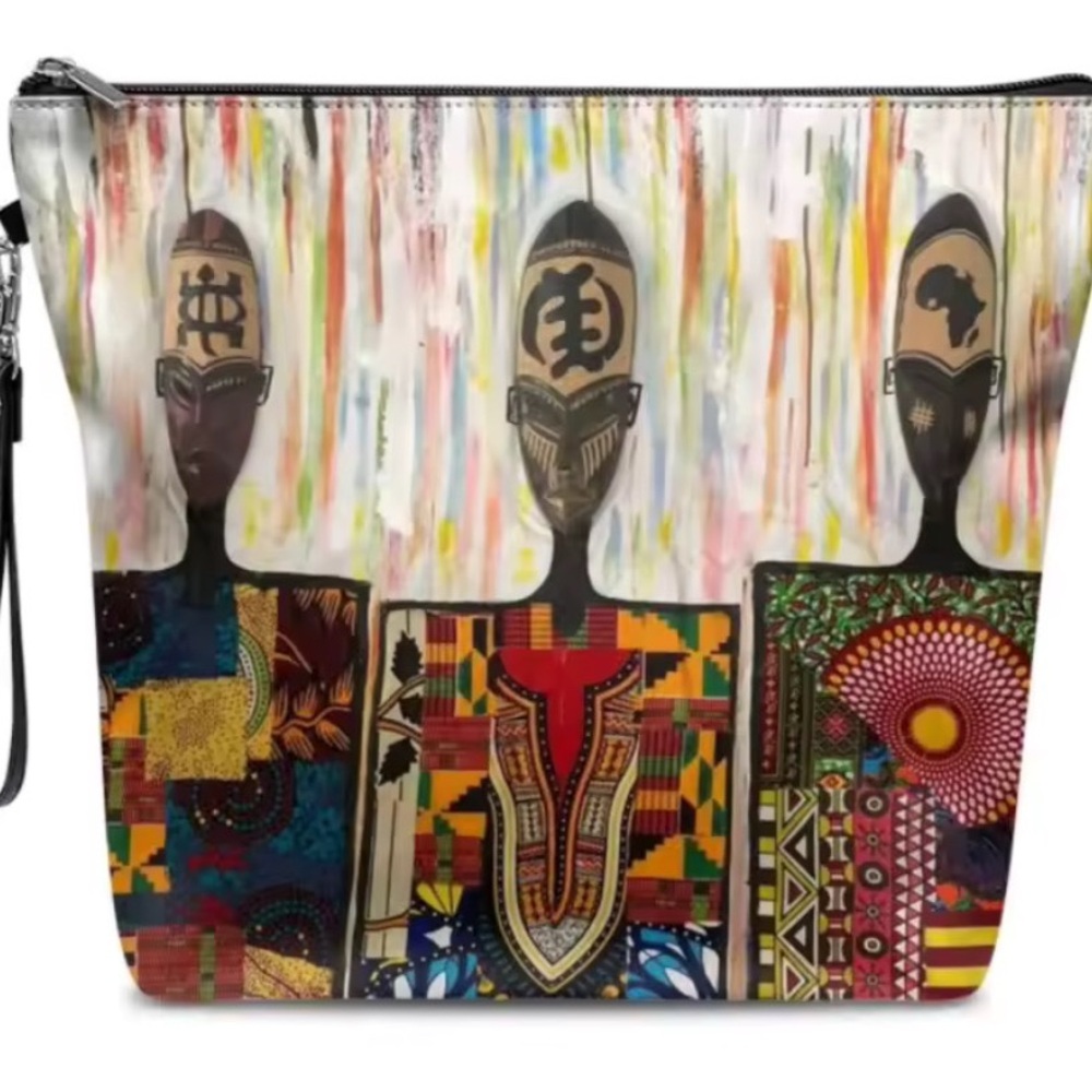 Aneka Brown Designs Multicolor 3 Wisemen  New Oversized Vegan Leather Clutch